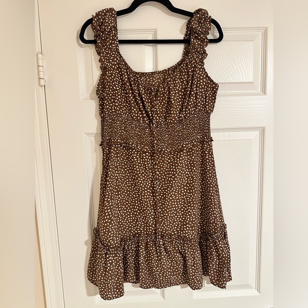 Women’s Brown and White Polka Dot Dress Size L